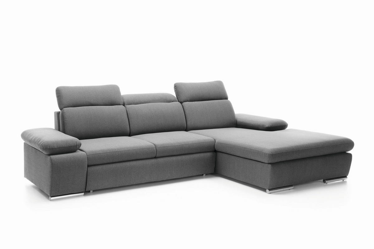 ECKSOFA GUIDO Grau Velours-Stoff mit Schlaffunktion - Grau, Holz (285/194cm) - MASSENO
