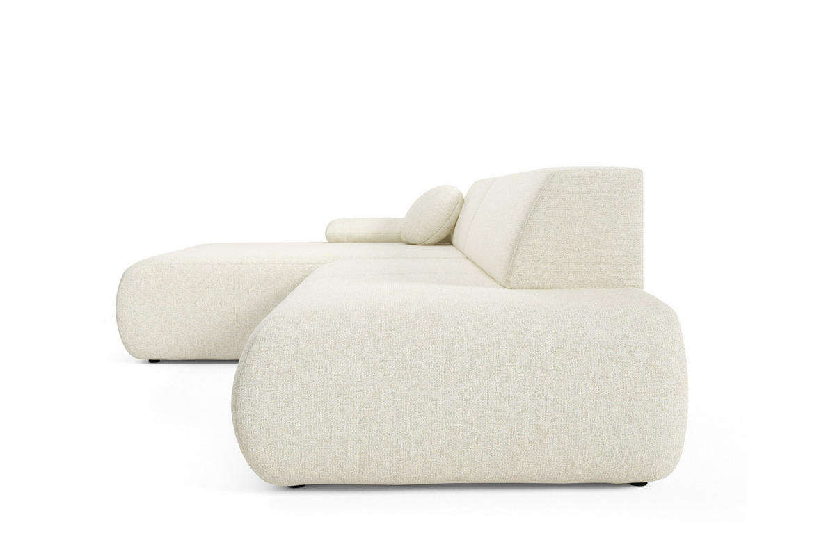 ECKSOFA DELTA L-S Creme Geflochtener Stoff mit Schlaffunktion - Creme, Holz (286/173.5cm) - MASSENO