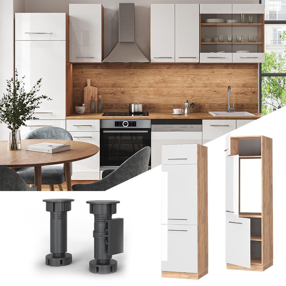 KÜCHENSCHRANK Fame-Line Weiß Hochglanz 60 cm - Honigeiche/Weiß Hochglanz, Holzwerkstoff (60/206.8/58.1cm) - Vicco