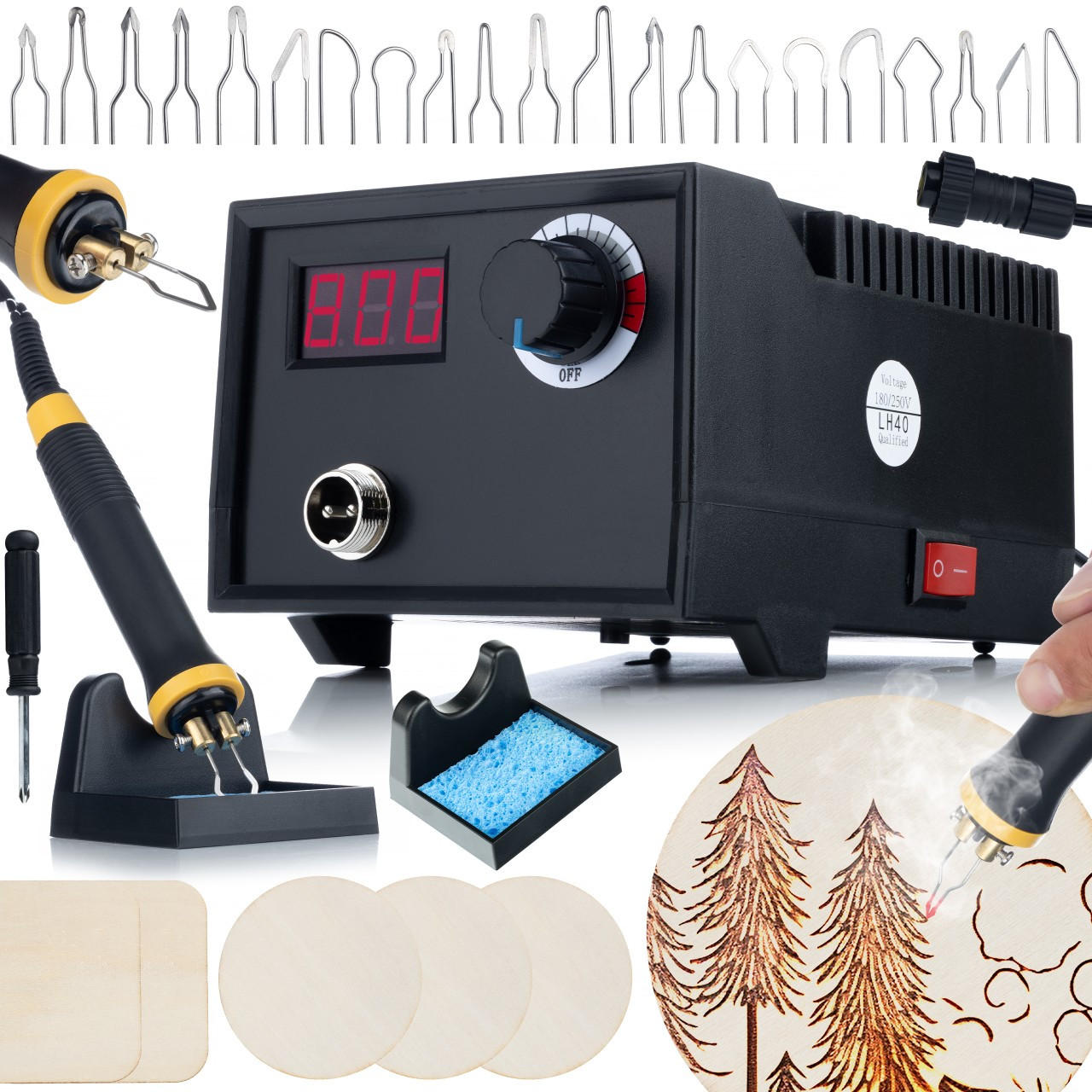 PYROGRAPHIESTATION RBB60W - 60W, Temperaturregelung, 20-tlg. Set, Holz/Leder/Kork - Multicolor, Holz (10/10/10cm)