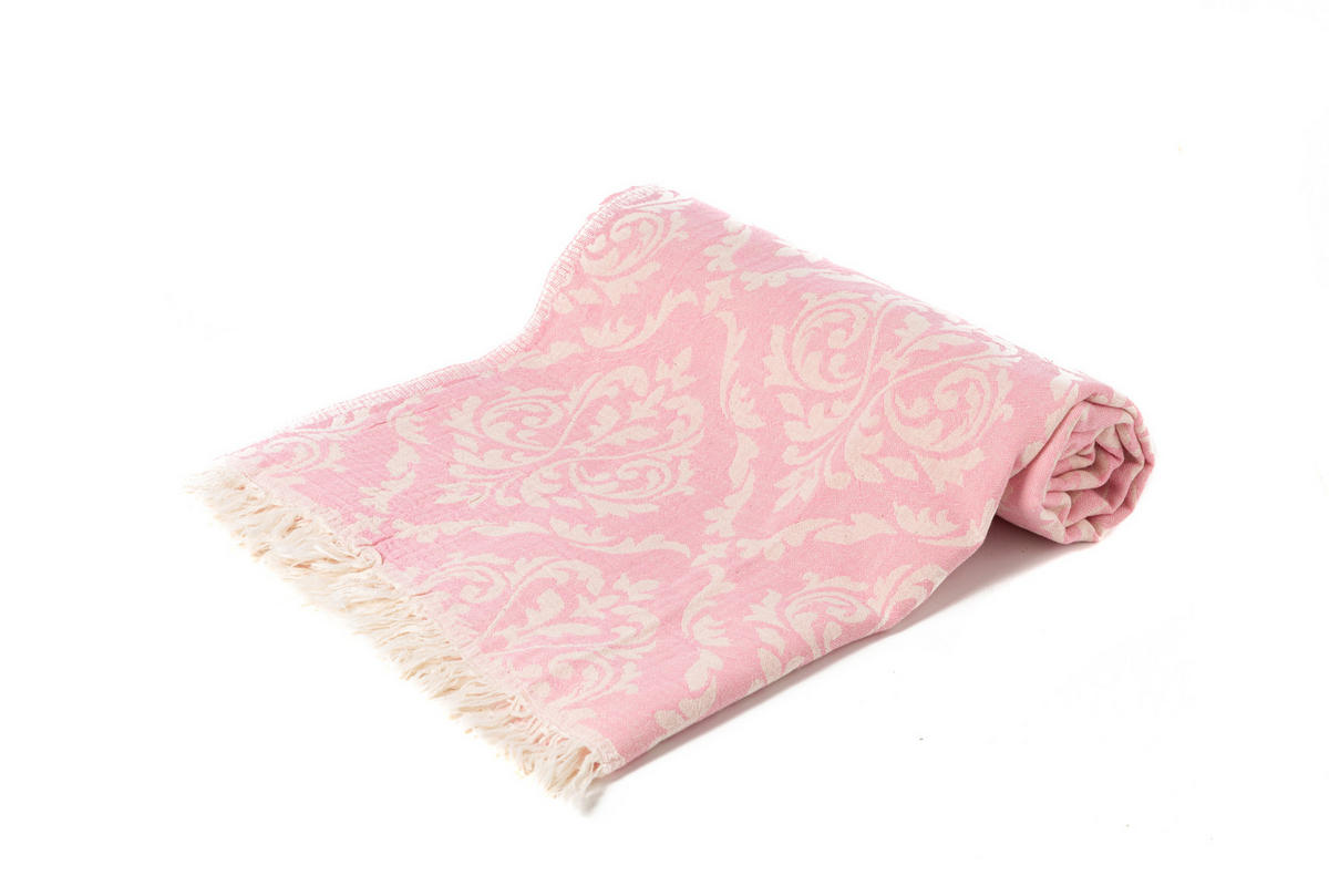 VILLA Strandtuch Barok style 100x180 Pink für Babys geeignet 100%Baumwolle Hamamtuch Saunatuch Mehrzweck - Pink, Textil (100/180cm) - Villa Möbel