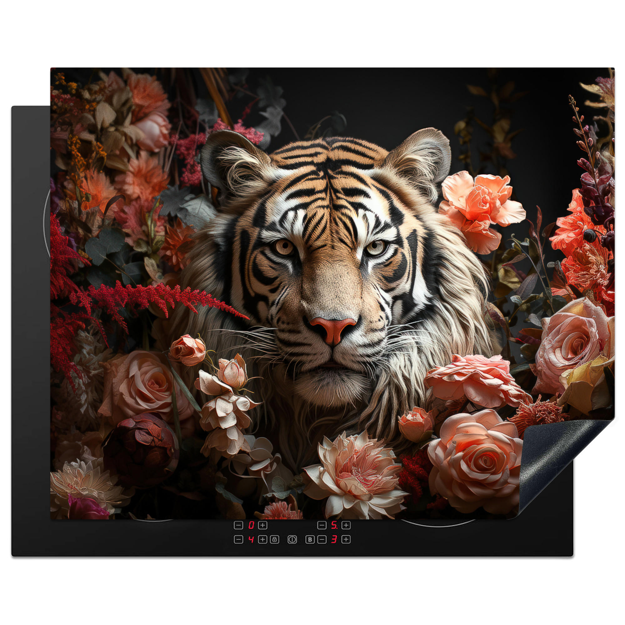 MuchoWow KRYT NA INDUKČNÍ DESKU Tygr - Zvíře - Příroda - Květiny - Botanické motivy 65x52 cm