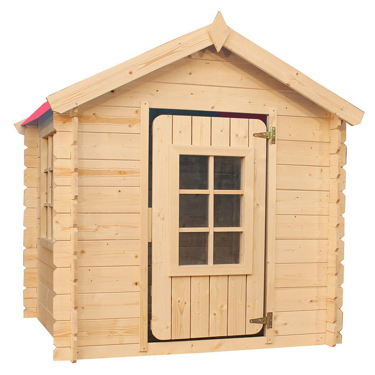 KINDERSPIELHAUS aus Holz - 111x113xH121 cm/0.9 m2 - M570R-1 - Hellrosa/Beige, Holz (114/121/111cm) - Timbela