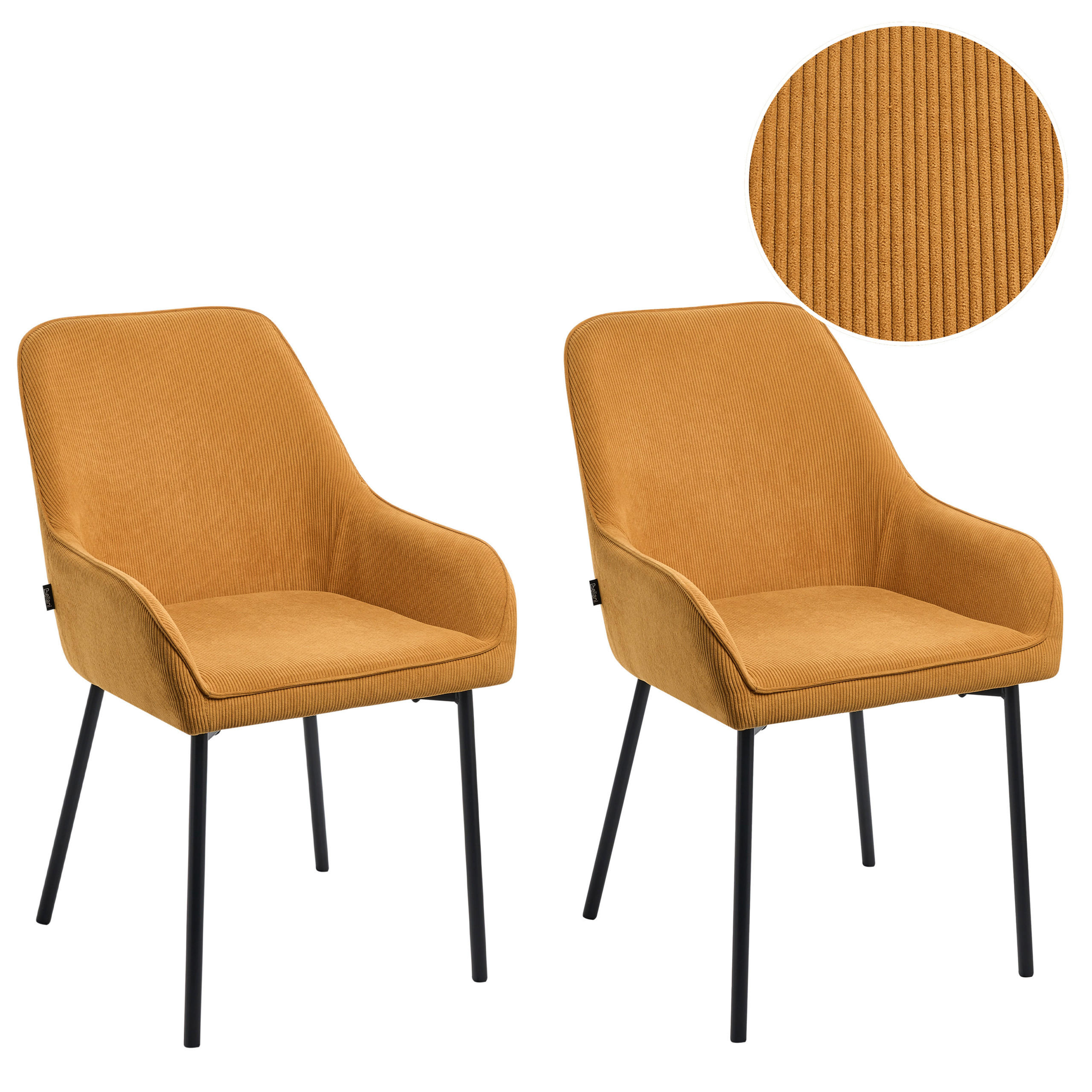 ÉTKEZŐSZÉK 2 darabos Szett Kordbársony Sárga Loverna - sárga, textil/fém (54/87/63cm) - Beliani