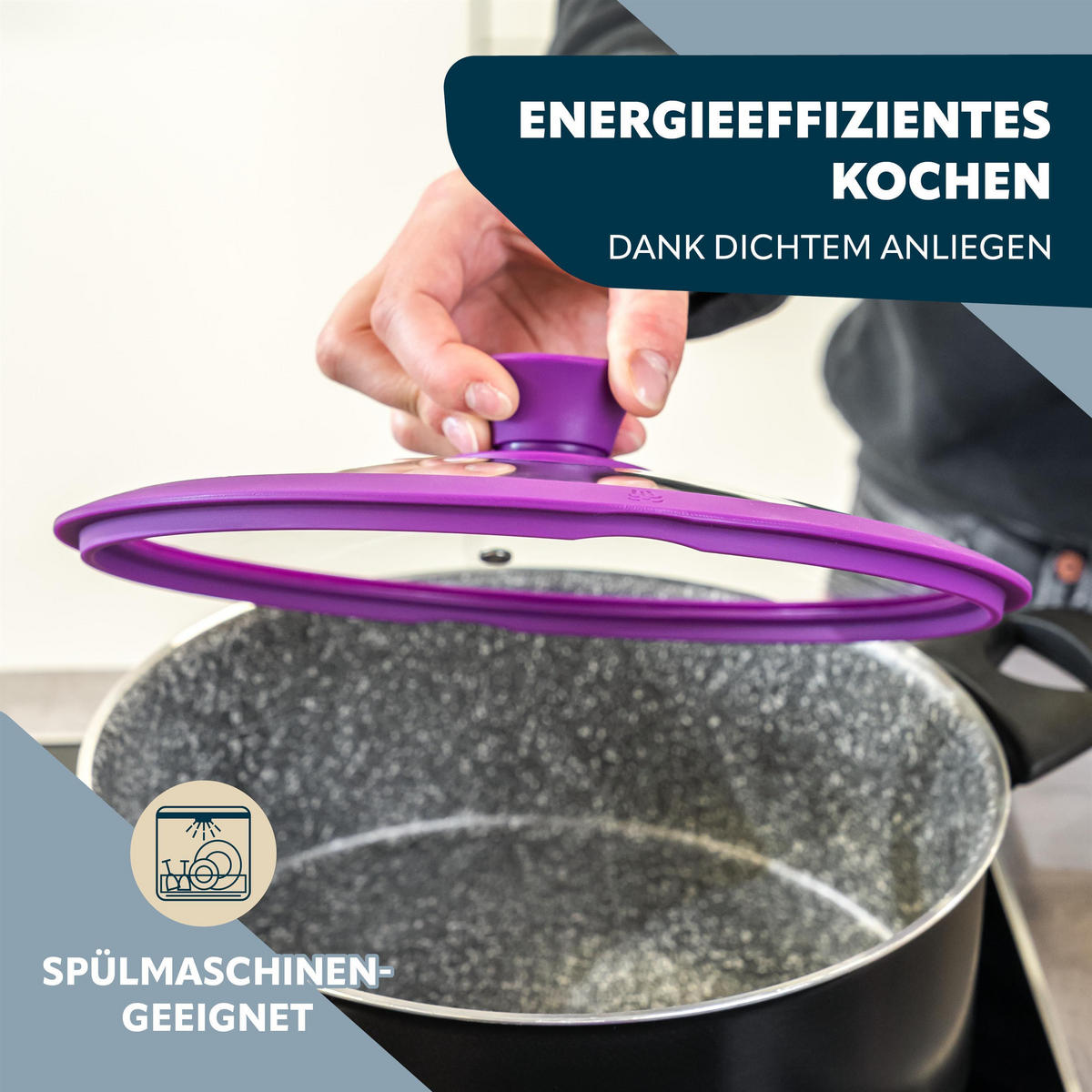 GLASDECKEL mit Silikonrand 20 cm lila - Lila, Glas (20/20/4cm) - bremermann