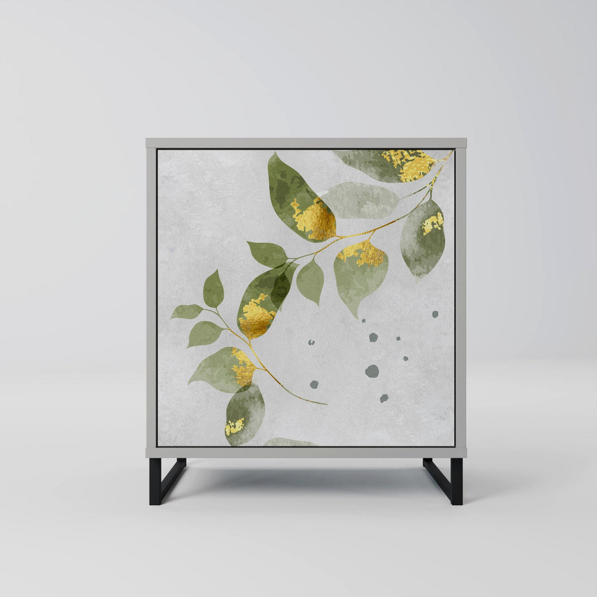 SIDEBOARD ELEGANT BOTANICS, Grau, 57,5x42x67,5 cm, Schwarze Metall-Rahmenfüße - Multicolor/Schwarz, Holzwerkstoff/Metall (57.5/67.5/42cm) - SpaceRebels