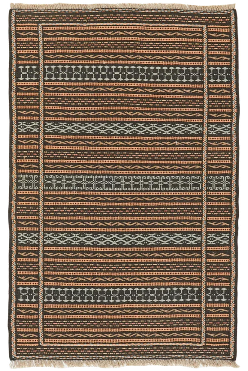 HANDWEBTEPPICH Kelim Kordi Schwarz 125/81 cm Schurwolle - Schwarz, Textil (81/125cm) - Looma