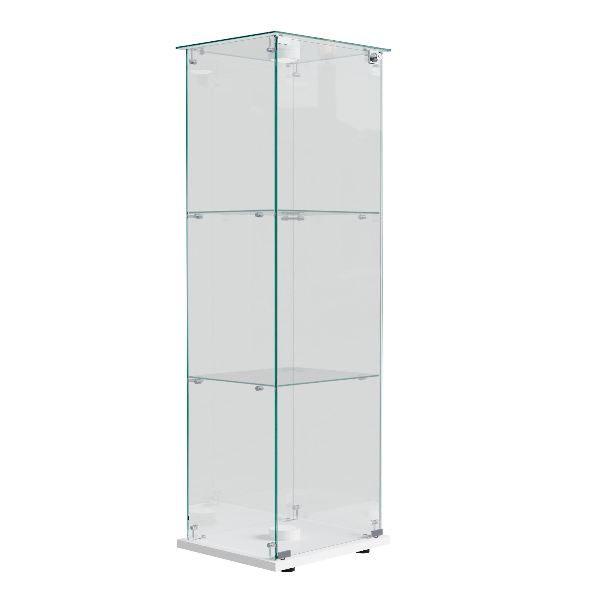 VITRINE, 3 Einlageplatten, einflügelige Glastür mit Schloss, Touch-Spot-Leuchten, Weiß - Weiß, Glas (39.8/123.3/35cm) - BRILVERDE