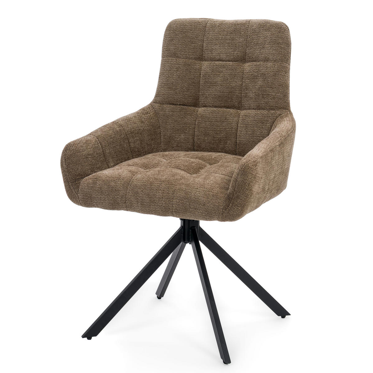 STUHL FUNO drehbar gepolsterter mit Steppung - braun - Chenille - Schwarz/Braun, Textil/Metall (58/87/60cm) - NEW HOME