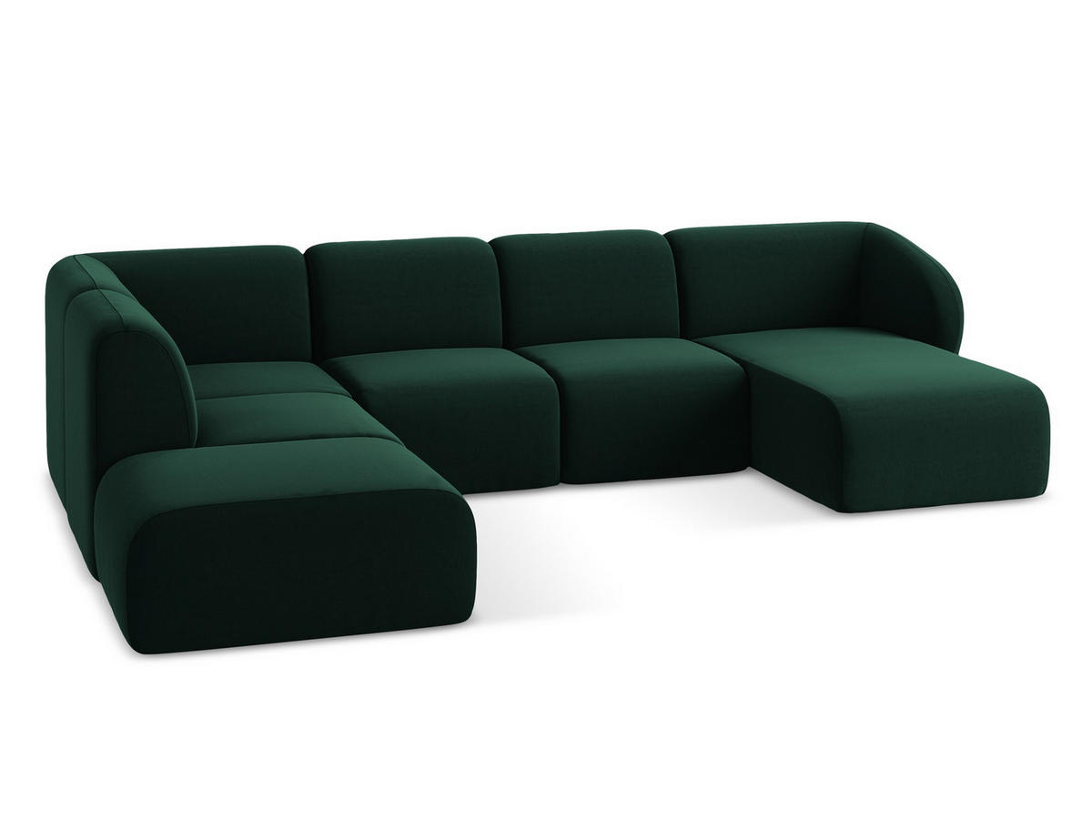 WOHNLANDSCHAFT Samt Stoff Grün - Dunkelgrün/Schwarz, Holzwerkstoff/Kunststoff (325/75/236cm) - Makamii