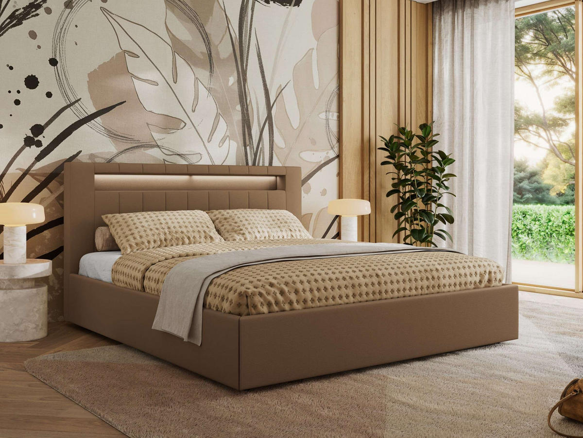 POLSTERBETT GOLD 5 CLASSIC 180/200 - Braun Kunstleder - ohne Matratze - Braun, Textil (180/200cm) - MKS