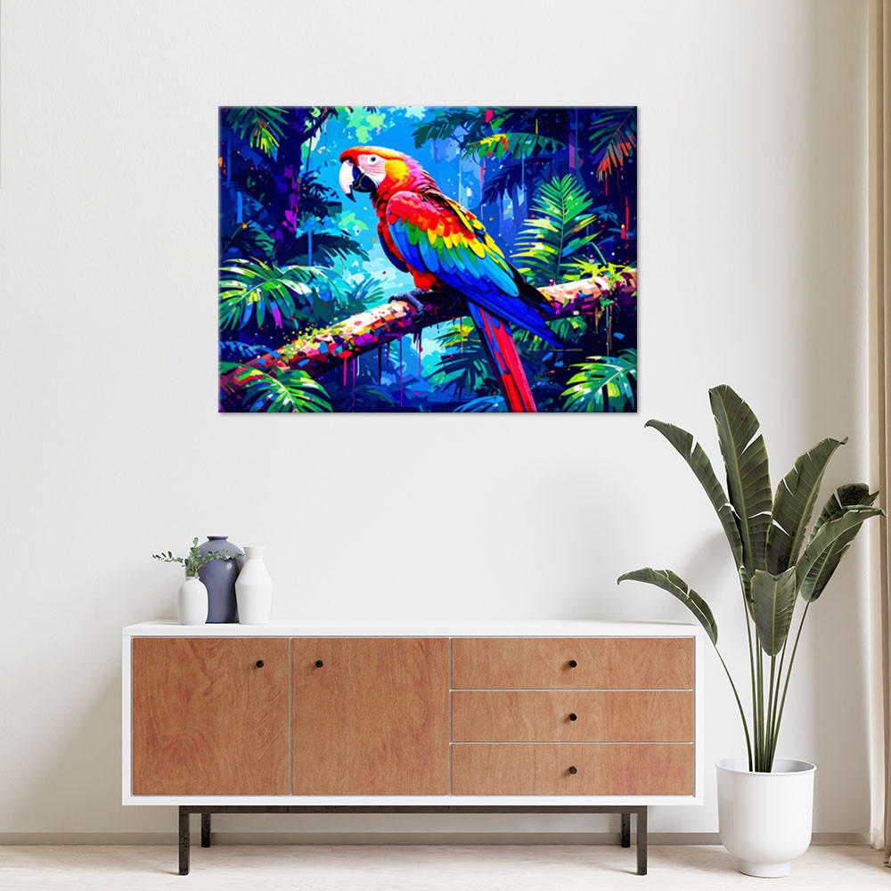 LEINWANDBILD Bunter Papagei auf einem Ast 120x80cm - Multicolor, Textil (120/80cm) - Feeby