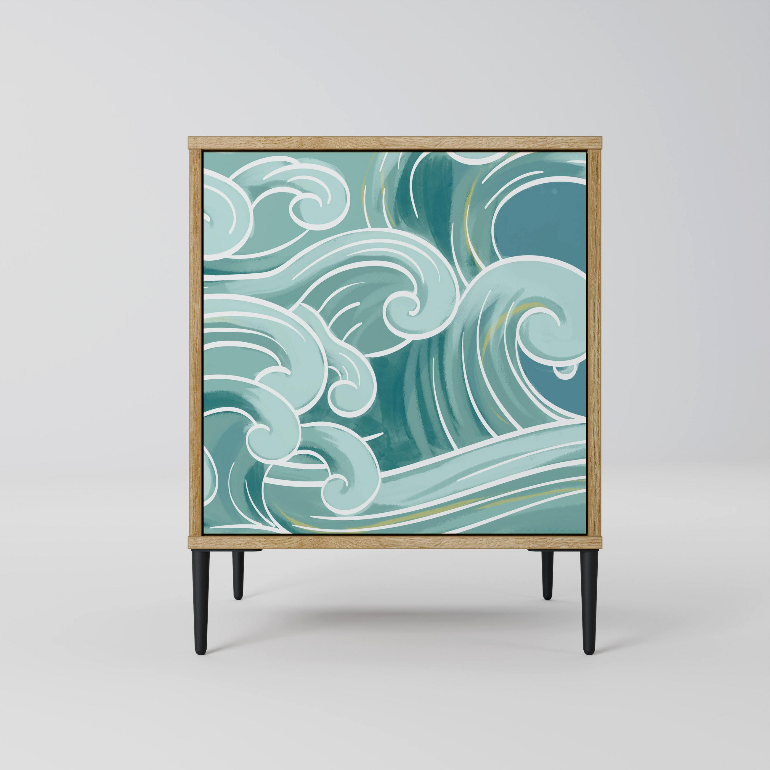 SIDEBOARD ASIAN SWAY, Eichefarben, 57,5x42x72,5 cm, Schwarze Metallfüße - Eichefarben/Multicolor, Holzwerkstoff/Metall (57.5/72.5/42cm) - SpaceRebels