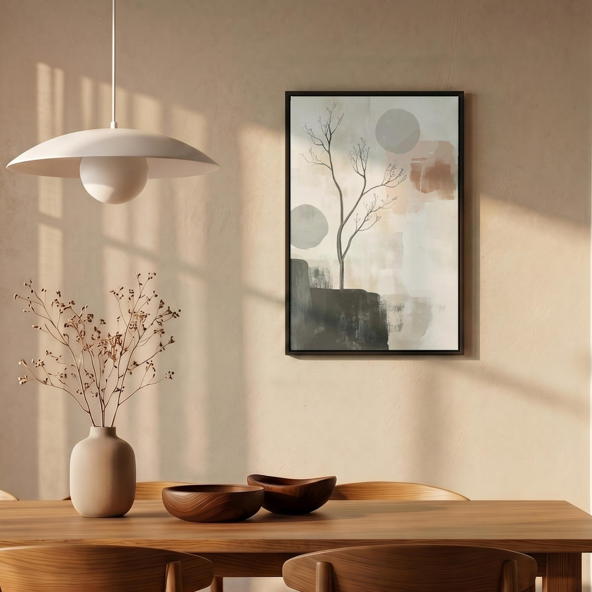 LEINWAND Bilder mit Rahmen - Wabi sabi - Beige - Pflanze - 40x60 - Sandfarben, Textil (40/60cm) - MuchoWow