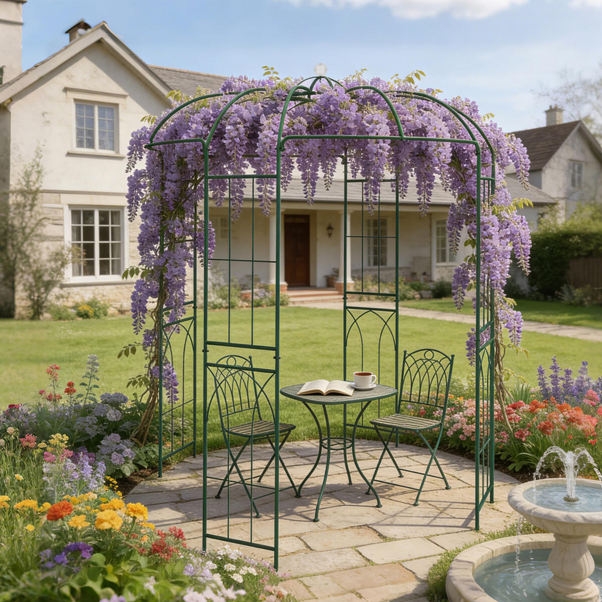 ROSENPAVILLON - Dunkelgrün, Metall (211/275/211cm) - Relaxdays