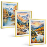 BILDER SET 3er Set - 40x60 cm Goldrahmen - Berglandschaft, Fluss, Herbst - Goldfarben, Kunststoff (40/60cm) - TULUP