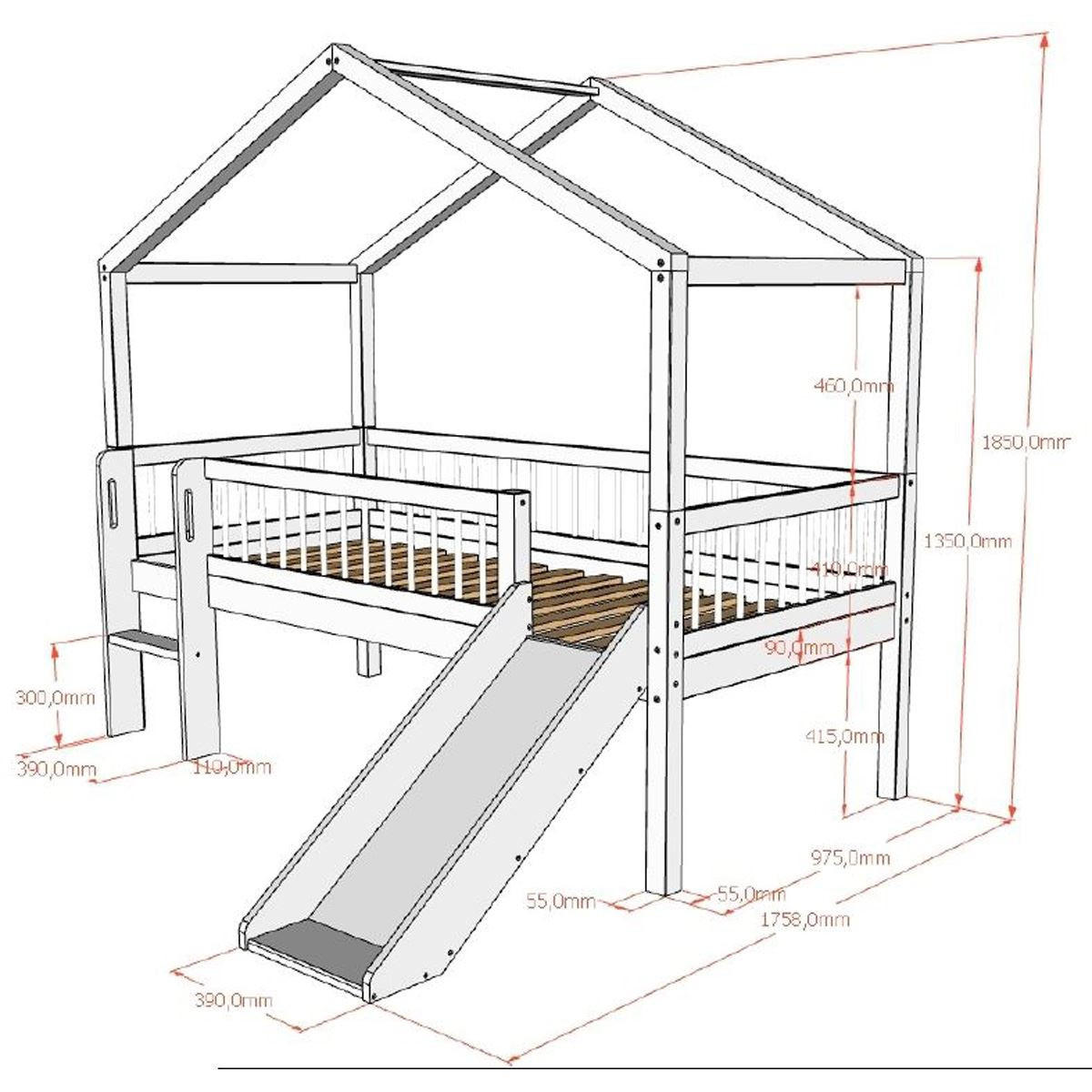 HAUSBETT HALBHOCH 90x200 Keeley Buche Weiß Rutsche Boxen - Weiß, Holz (90/200cm) - 58aufmkessel