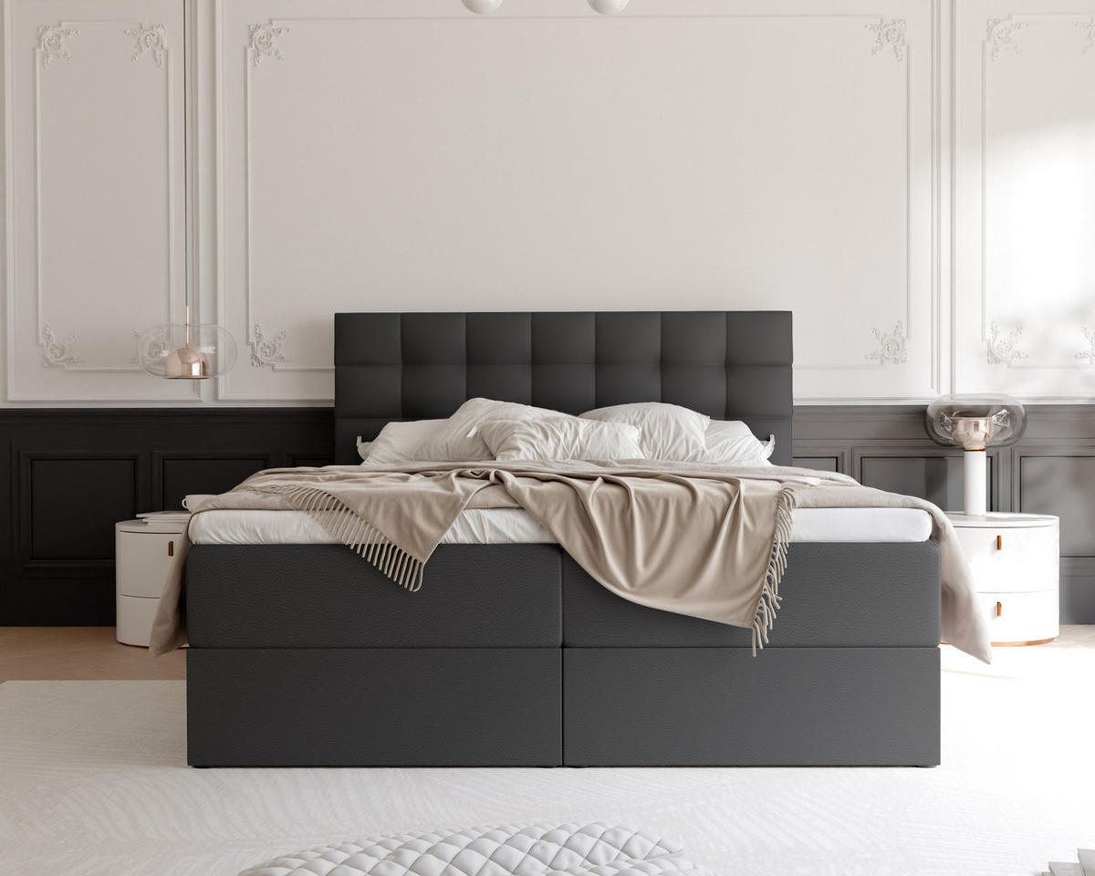 BOXBETT GRAND 180/200 cm, in Schwarz, mit Matratze und Topper - Schwarz, Holzwerkstoff/Textil (180/200cm) - Idohome