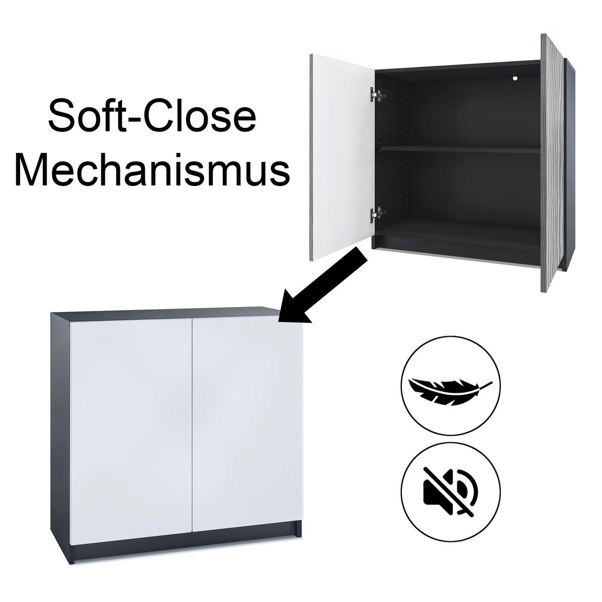 KOMMODE Elona, Büroschrank mit Soft-Close & Push-to-Open, Aktenschrank, Home Office & Büro, Schwarz/Weiß matt (82 x 78 x 37 cm) - Weiß, Holzwerkstoff (82/78/37cm) - InnoFurn
