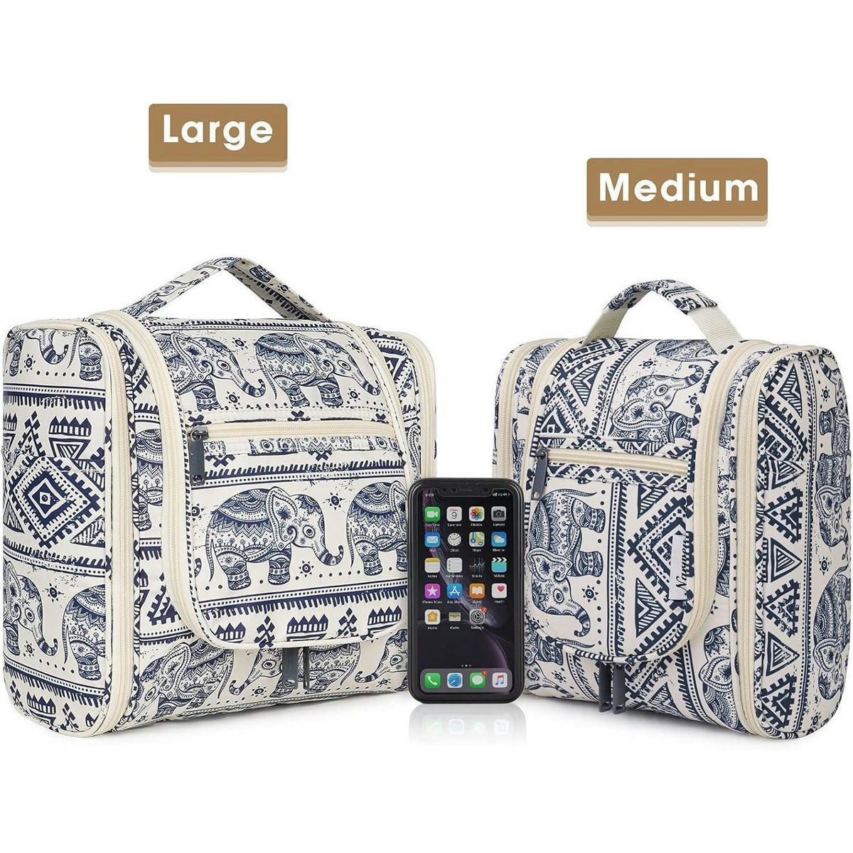 KULTURTASCHE zum Aufhängen mit Elefantenmuster Mittel 28 x 25.5 x 13 cm - Multicolor, Textil (5/1/5cm)