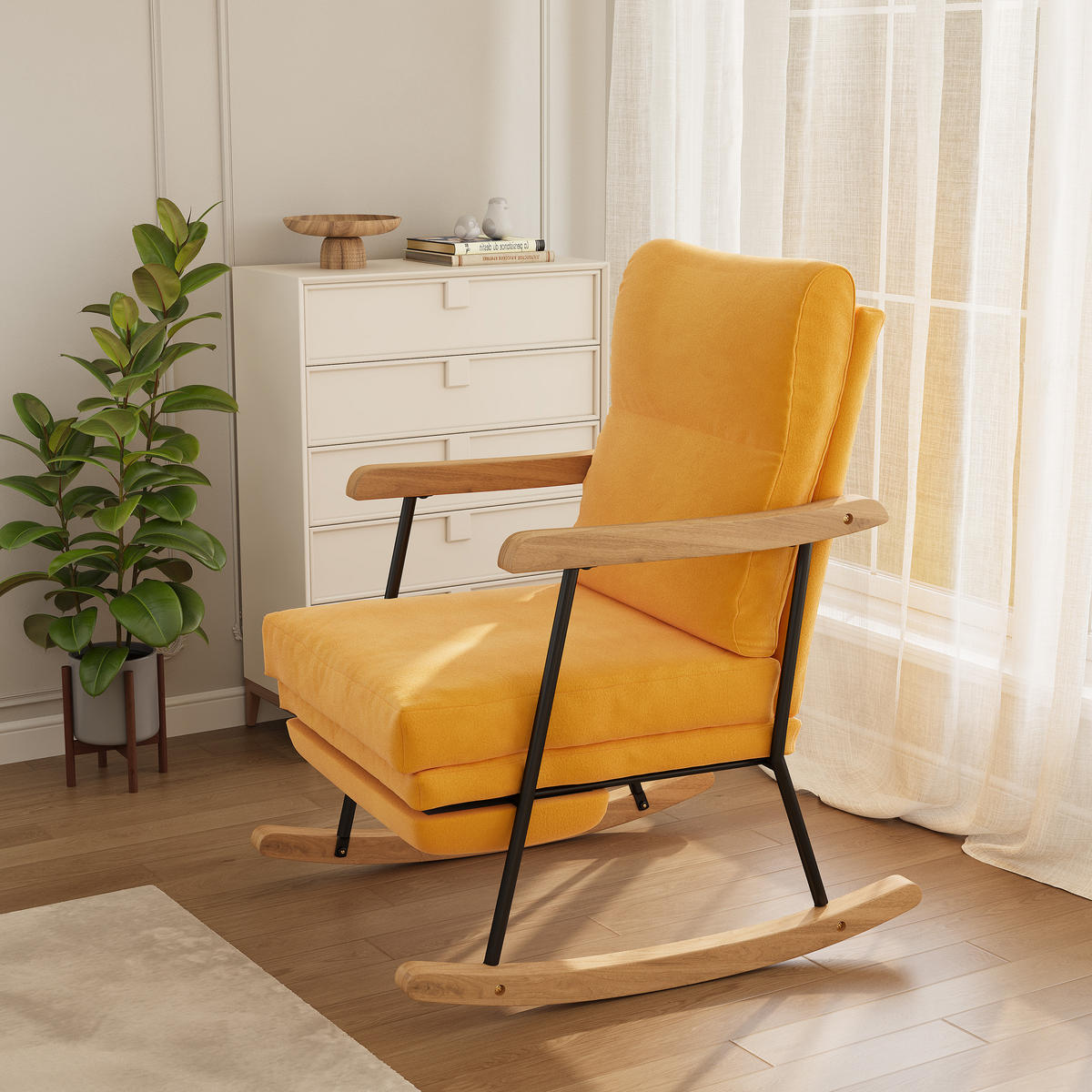 RELAXSCHWINGSESSEL geräuscharm & stabil für Babyzimmer & Wohnzimmer - Gelb, Holz (64.5/94/97.5cm) - SHOPENTRA