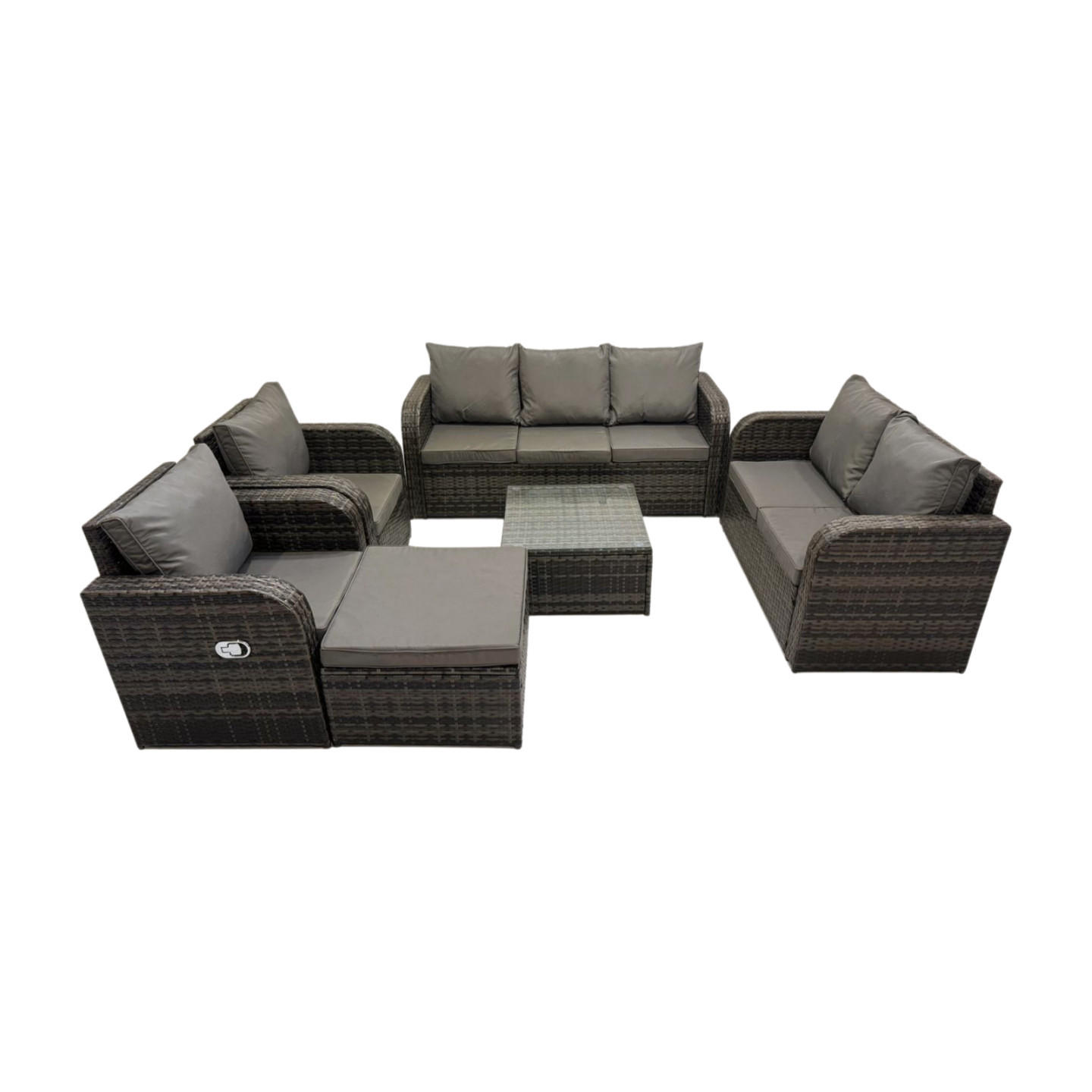 GARTENSOFA SET mit Couchtisch Polyrattan Dunkelgrau 6-teilige - Dunkelgrau/Grau, Glas/Kunststoff - Fimous