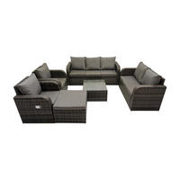 GARTENSOFA SET mit Couchtisch Polyrattan Dunkelgrau 6-teilige - Dunkelgrau/Grau, Glas/Kunststoff - Fimous