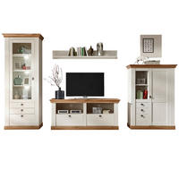 WOHNWAND weiß Pinie, Eiche Wotan 4-teilig 356 cm, Schrankwand im Landhaus-Stil - Silberfarben/Eiche Wotan, Glas/Holzwerkstoff (356/204/52cm) - Furn.Design