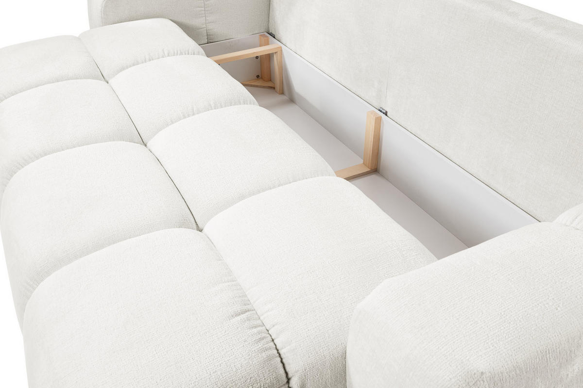 BETTSOFA DUCA Creme Chenille-Stoff mit Schlaffunktion - Creme, Holz (259/90/99cm) - MASSENO