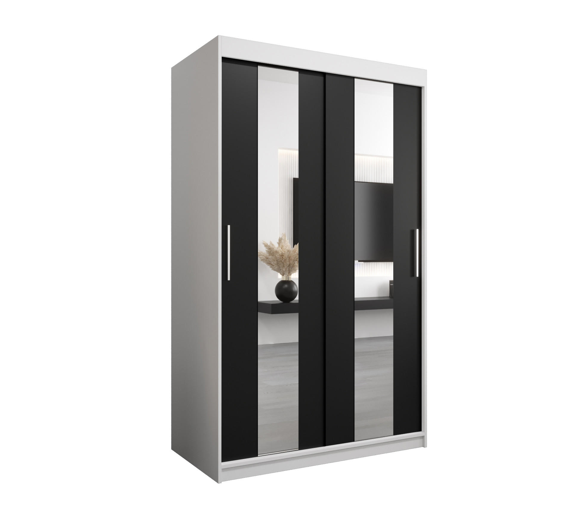 Abiks Möbel SCHWEBETÜRENSCHRANK Weiß, Schwarz 120cm × 62cm × 200cm