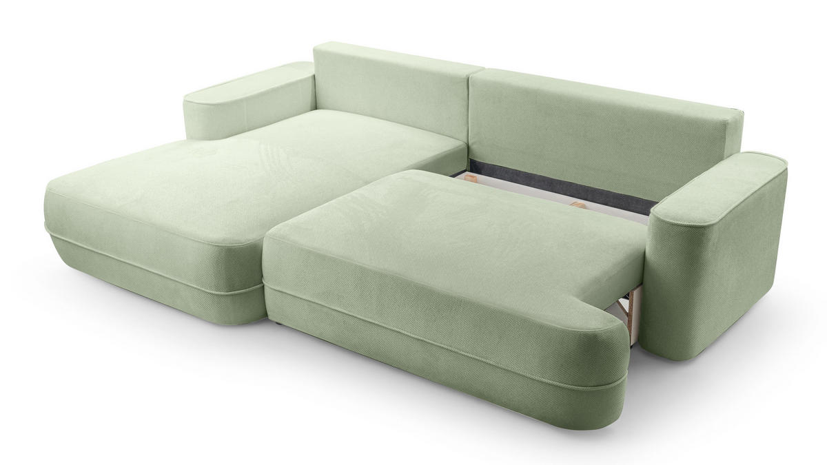 ECKCOUCH L Form Peoni Salbeigrün 267/168/87 cm mit Schlaffunktion L - Pastellgrün/Schwarz, Kunststoff/Textil (168/267cm) - AX Living