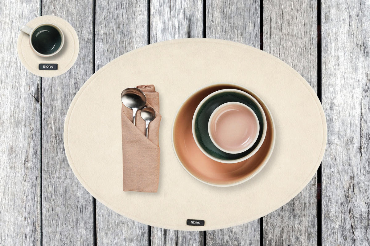 TISCHSET - 6er-Set - Recycelter Filz in Beige - Beige, Textil (33/45cm) - Björn