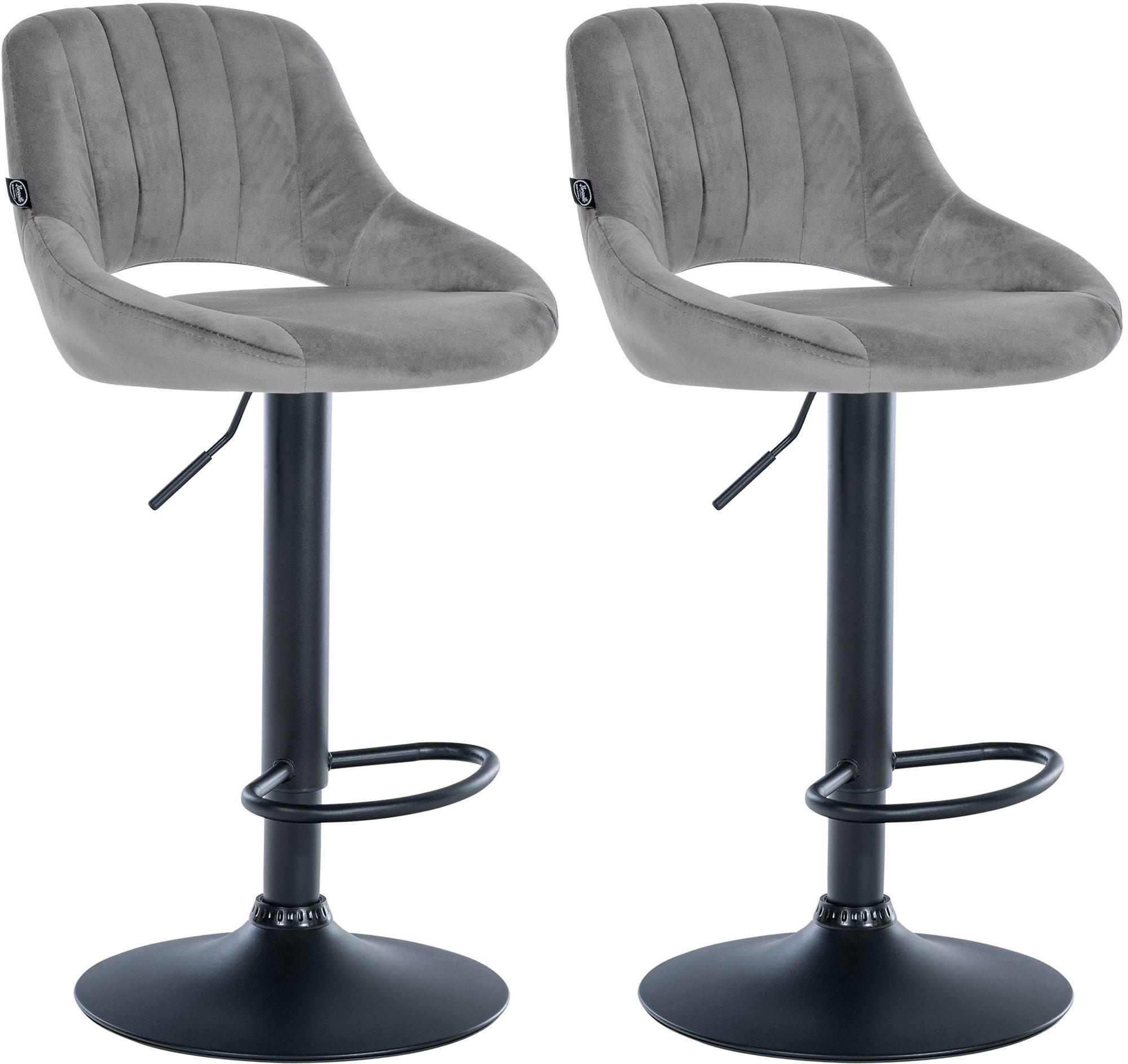 BARHOCKER 2er Set Samt dunkelgrau - Dunkelgrau/Schwarz, Textil (47/85/48cm) - CLP