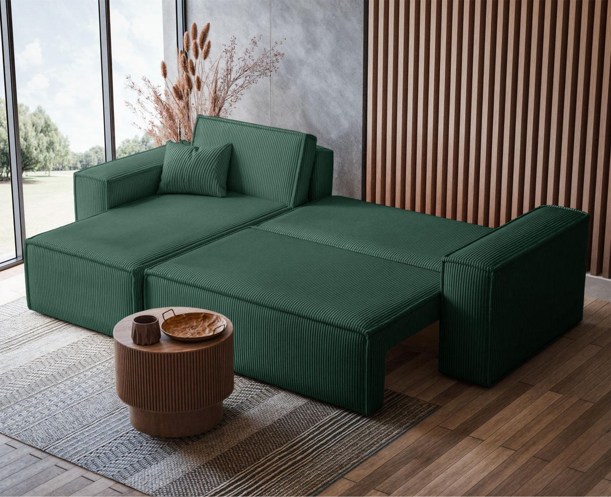 ECKSOFA Scarlo Dunkelgrün Cordbezug - Dunkelgrün/Schwarz, Kunststoff/Textil (244/145cm) - Selsey