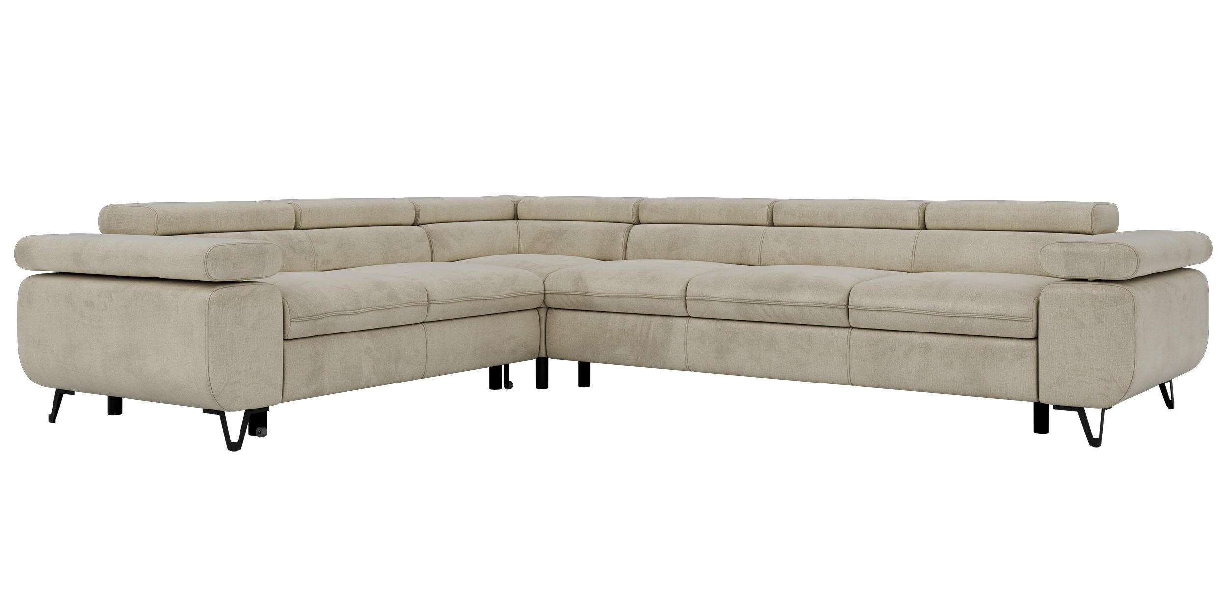 ECKSOFA NORDEN L - Beige Velvet - Rechts Seite - Beige/Schwarz, Textil/Metall (329/269cm) - MKS