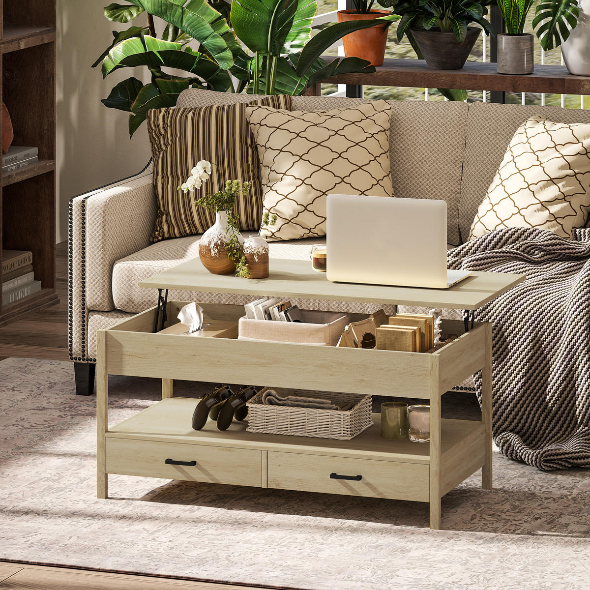 COUCHTISCH DE-15779 höhenverstellbare Platte Eiche - Eichefarben, Holzwerkstoff (100/50/62cm) - ComfortXL