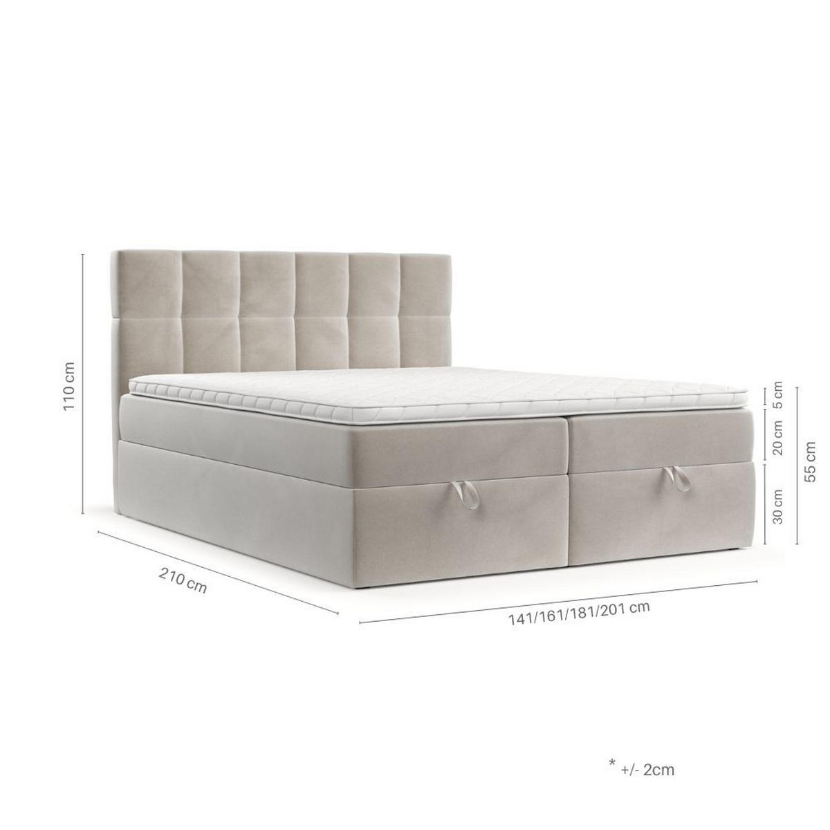 BOXBETT Savio 200/200 cm Beige im Kronos Stoff - Beige/Schwarz, Holz/Holzwerkstoff (200/200cm) - AltaBeds