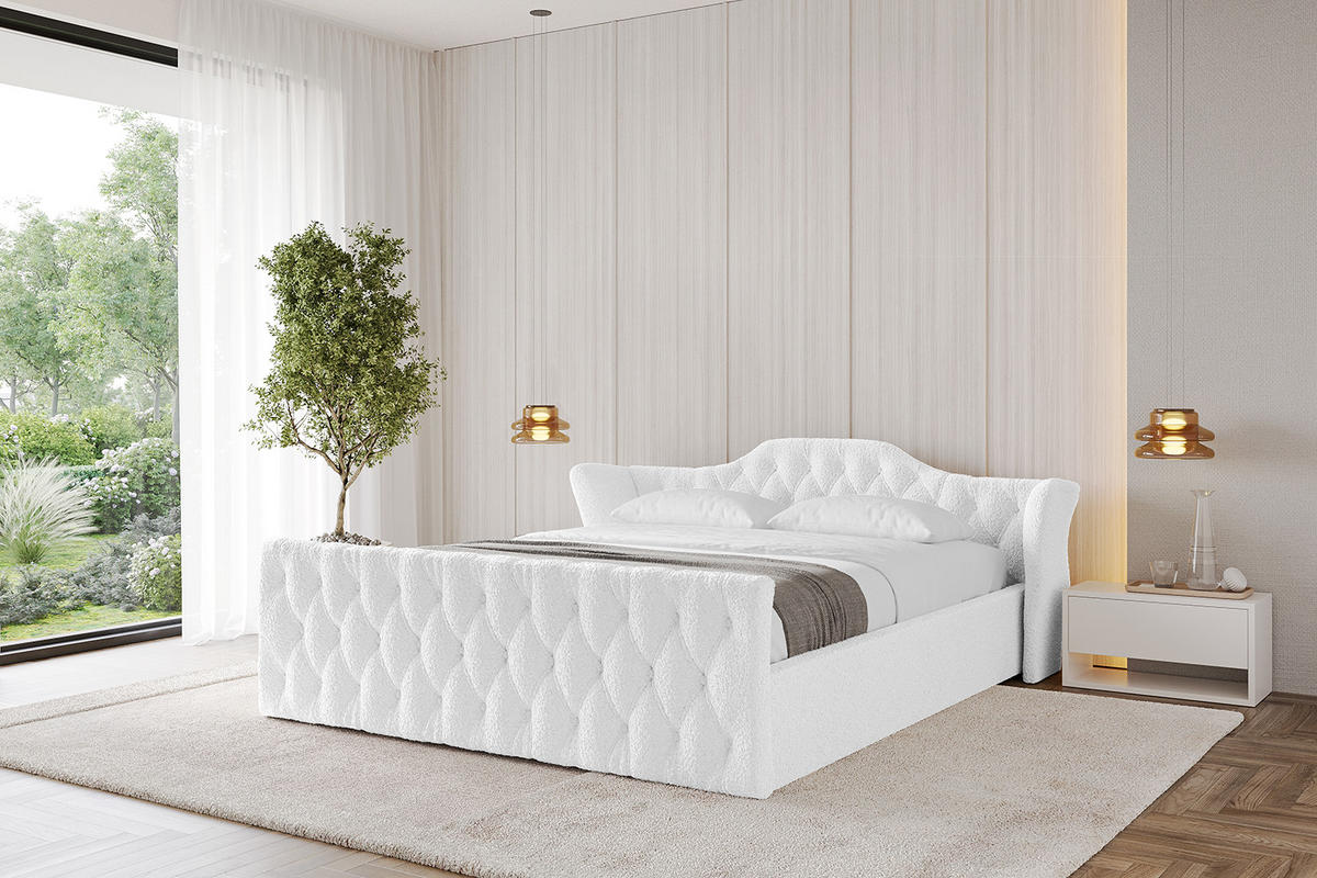 POLSTERBETT mit Bettkasten, Fußteil und Lattenrost, Boxbett mit Matratze H3/H4 - ZORAN-Z-V1 140x200 Weiß - Weiß, Holzwerkstoff/Textil (140/200cm) - ALTDECOR