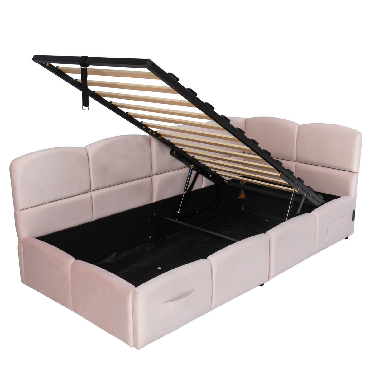 SCHLAFSOFA mit hydraulischem Stauraum 90x200 cm Samt Pink - Pink, Metall (90/200cm) - Beauniv