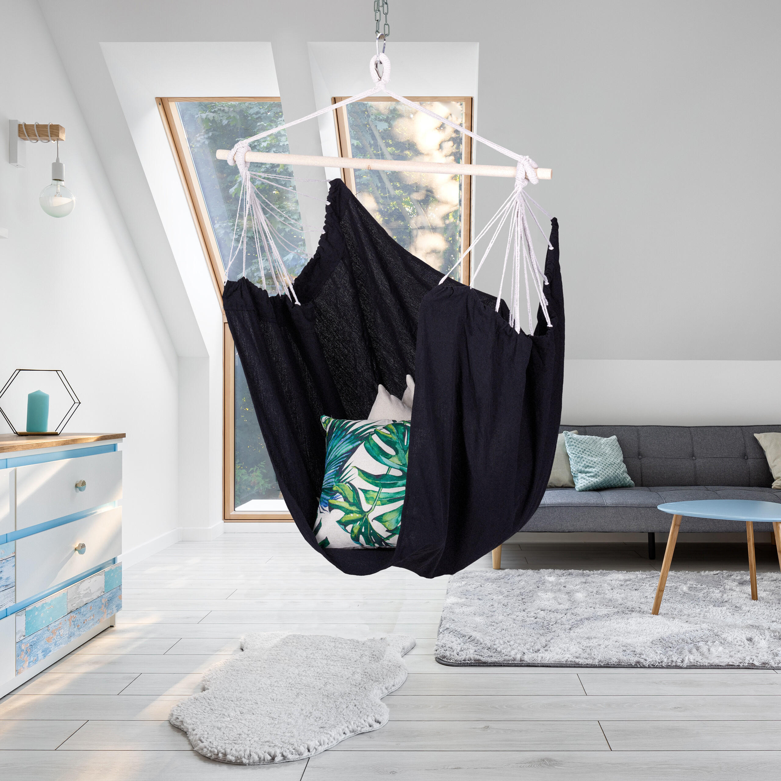 HÄNGESESSEL - Schwarz, Holz/Textil (100/150/40cm) - Relaxdays