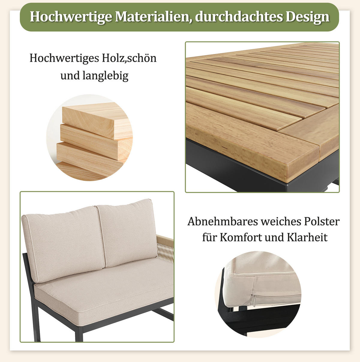 GARTENMÖBEL-SET 95/63/65 cm beige aus Metall und Polyester, modular - Beige, Metall - OKWISH