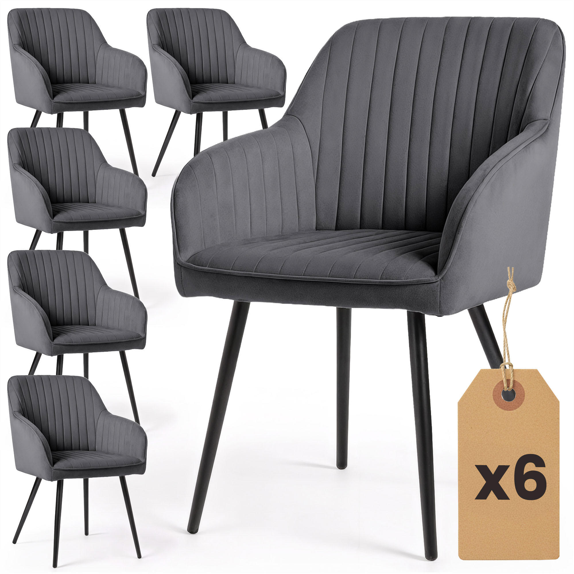 RAUMHIRSCH FURNITURE ČALOUNĚNÁ ŽIDLE, sada 6 ks, kovové nohy, grafitová, černá 54,5/82/58