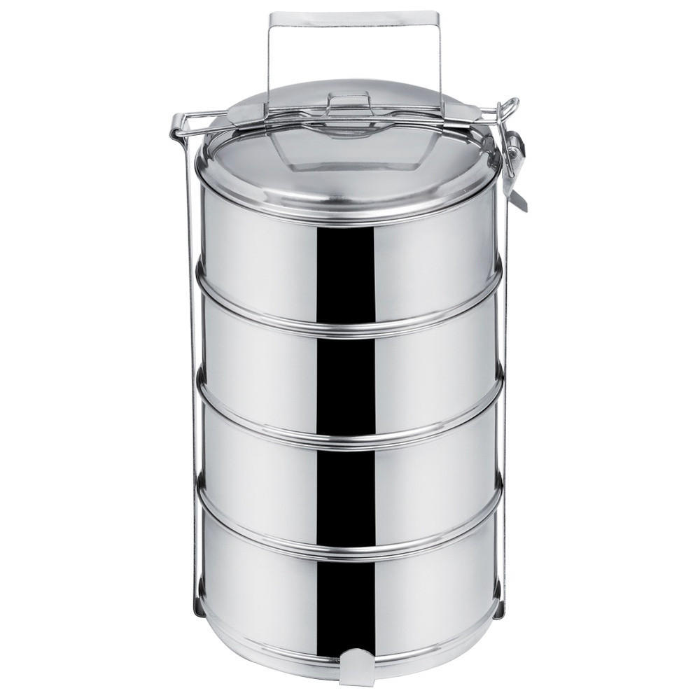 LUNCHBOX 4-stöckige aus Stahl 4 x 1 l - Silberfarben, Metall (16/31/16cm) - Orion 