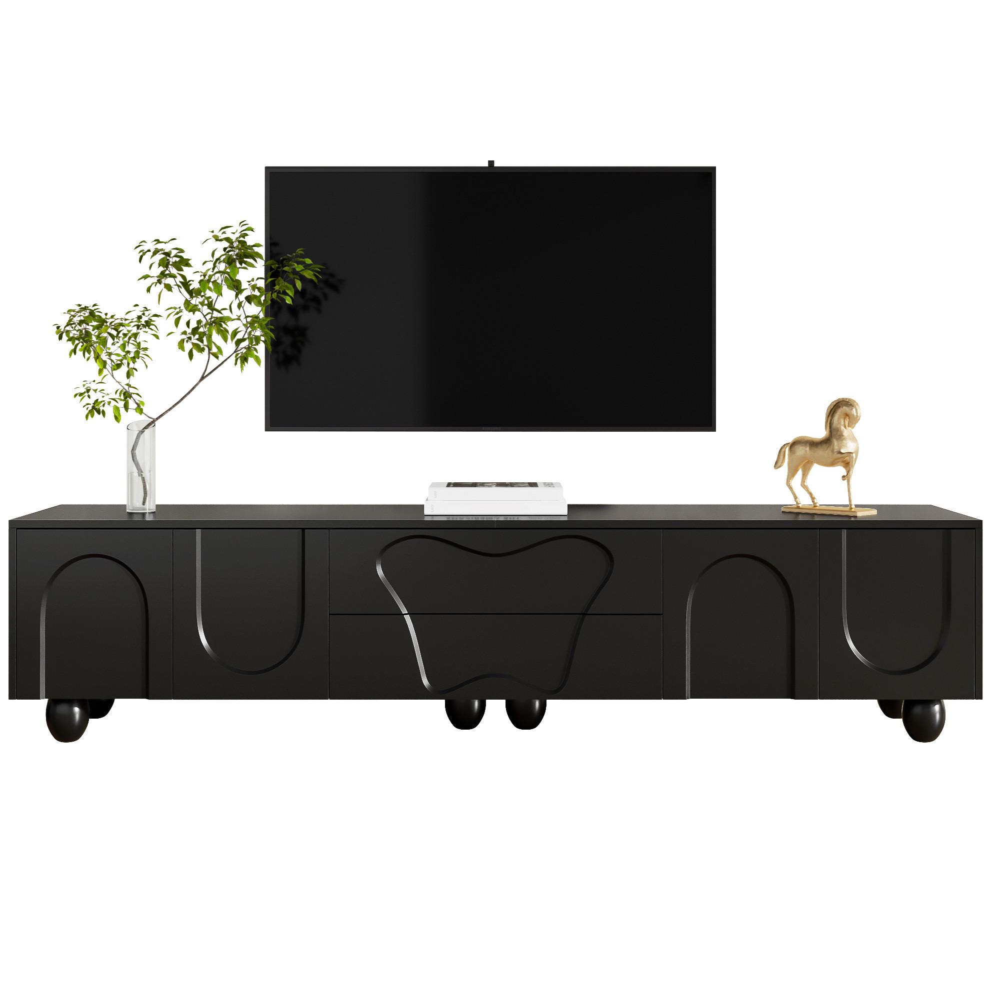 TV ormarić 180/40/42 cm crni od iverala s ladicama i prostranim pretincima - crna, drvni materijal (180/42/40cm) - OKWISH