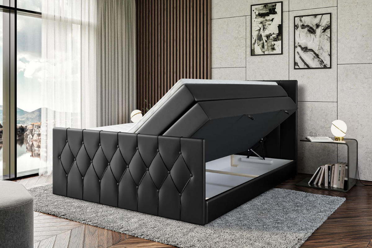 BOXSPRINGBETT VELANTO-Z KING - 200 x 200 - H3/H4 - Schwarz Hochglanz - Schwarz Hochglanz, Holzwerkstoff (200/200cm) - ALTDECOR