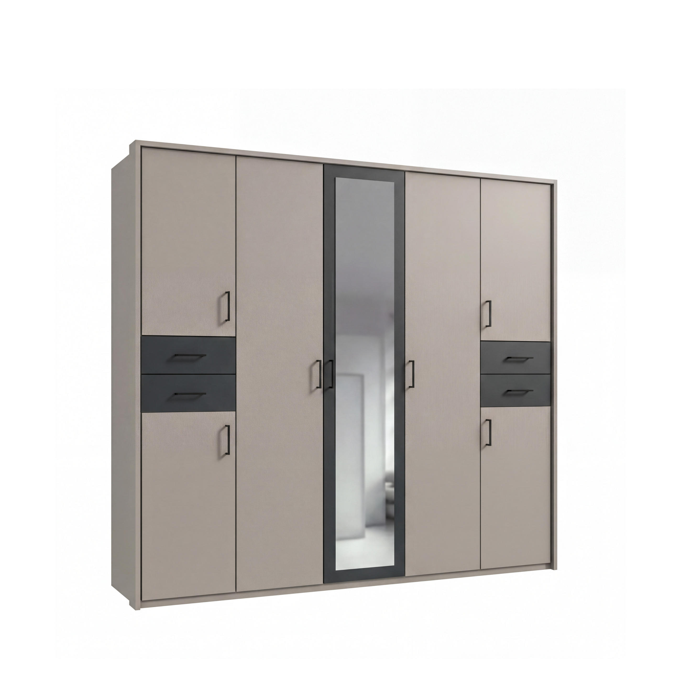 DREHTÜRENSCHRANK Kleiderschrank 228 cm mit Schubkästen & Passepartout & 1 Spiegeltür, Sand Grau mit Absetzungen in Grafit, Griffe schwarz / 22573 - Sandfarben/Graphitfarben, Holzwerkstoff/Kunststoff (228/210/58cm) - luma-home
