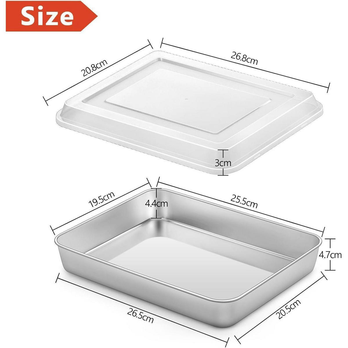BACKBLECH mit Deckel 2-teiliges Set 26,5 x 20,5 cm - Silberfarben, Metall (20.5/4.7/26.5cm)
