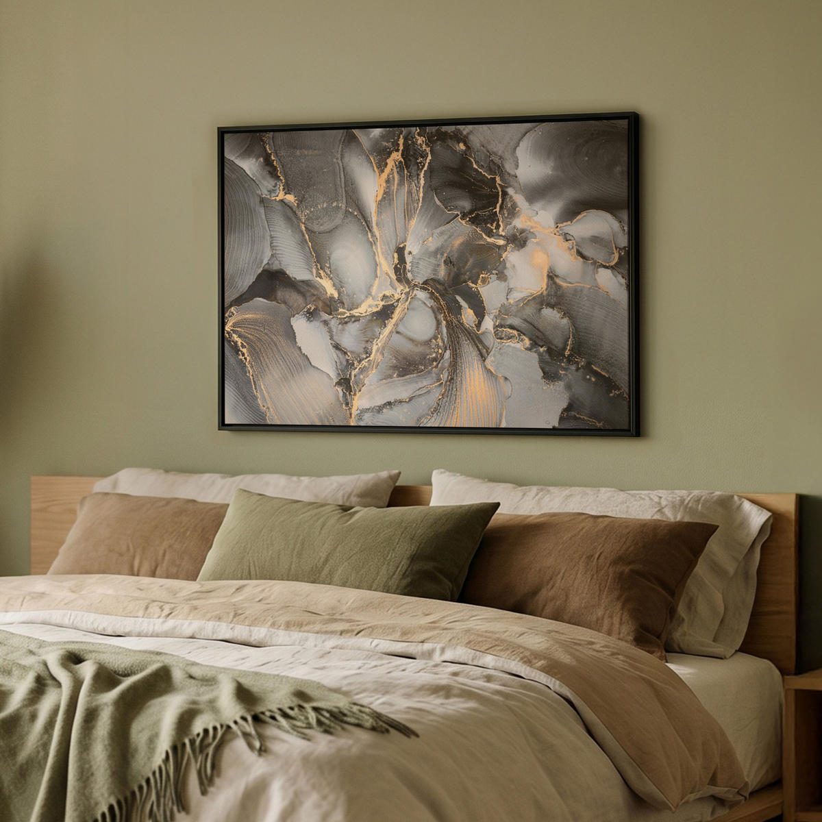 LEINWAND Bilder mit Rahmen - Grau - Luxus - Gold - Marmor - 70x50 - Dunkelgrau, Textil (70/50cm) - MuchoWow