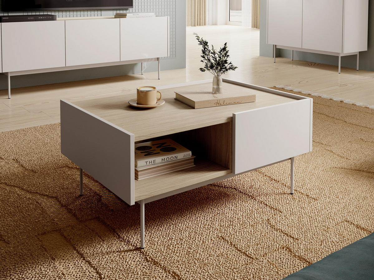 COUCHTISCH 97 cm Laris mit Schubladen - Beinen, Beige - Kaschmir, Holz (65/97/45cm) - Emporius