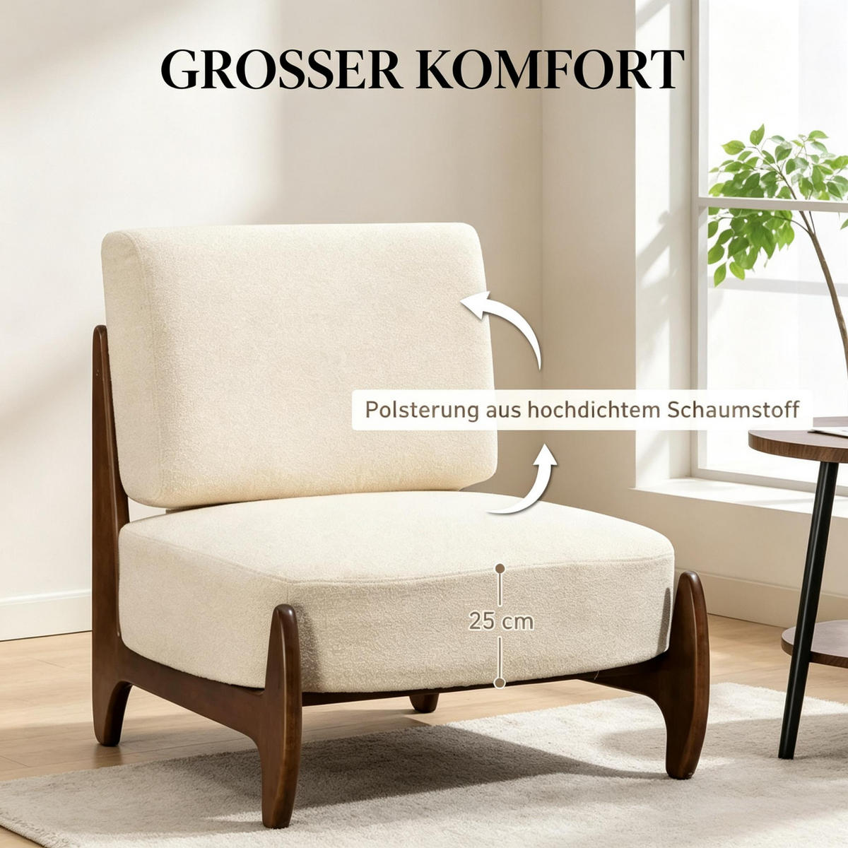 SESSEL Chenille-Bezug mit dicken Kissen, DE-42179, Creme - Creme, Holzwerkstoff (72/81/73.5cm) - ComfortXL